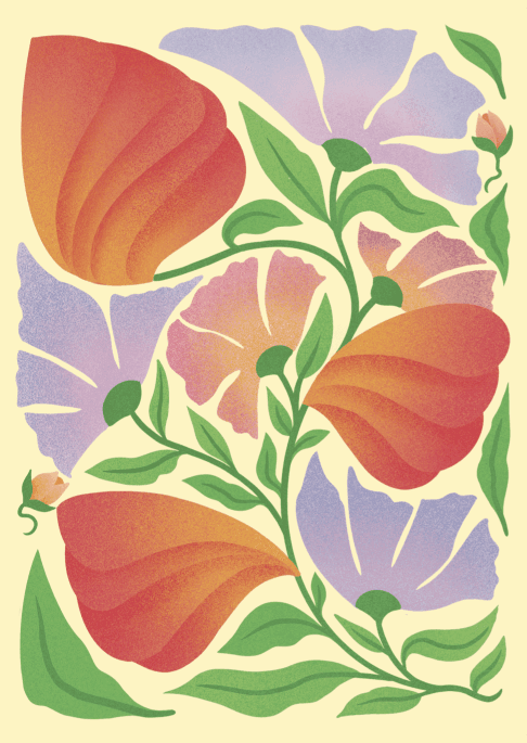 Floral Greeting Card with Modern Illustrated Blooms
