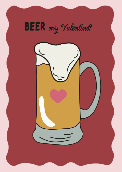 Funny Valentine Greeting Card Beer Mug Illustration