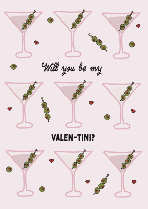 Funny Valentine Greeting Card Martini Theme