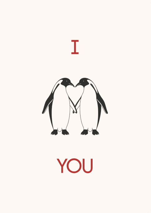 Romantic Greeting Card Penguins Holding Heart