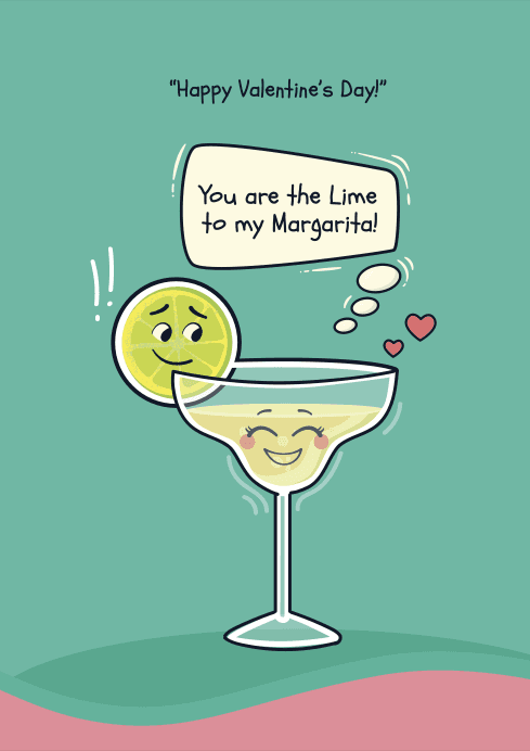 Funny Valentines Card with Cute Margarita Illustration