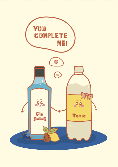 Funny Anniversary Card Gin and Tonic Illustration