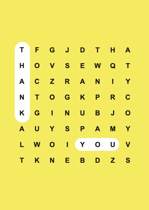 Thank You Greeting Card Word Search Modern Design