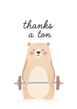 Funny Thank You Card Cute Bear Thanks a Ton