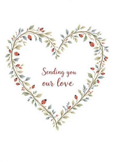 Romantic Greeting Card with Ladybug Heart Design