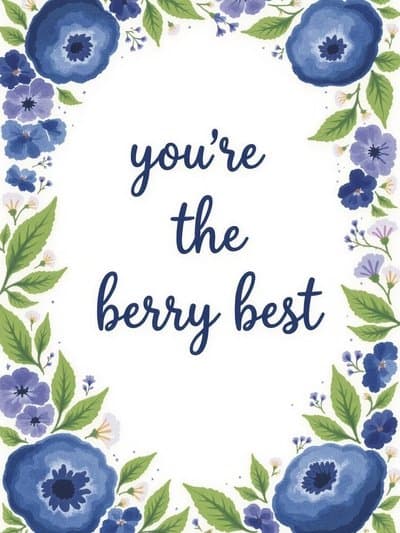 Funny Greeting Card Blue Berry Floral Design