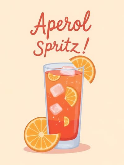 Aperol Spritz Greeting Card Cute Illustrated Cocktail Design