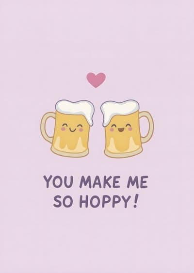 Funny Beer Card You Make Me So Hoppy Cute Illustration