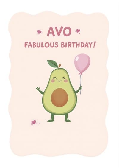 Funny Birthday Greeting Card Cute Avocado with Balloon