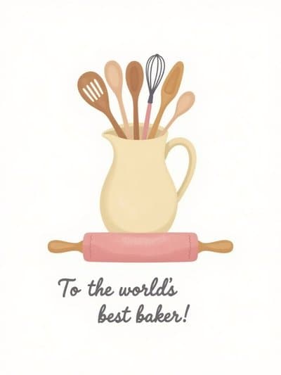 Baking Greeting Card with Cute Kitchen Utensils