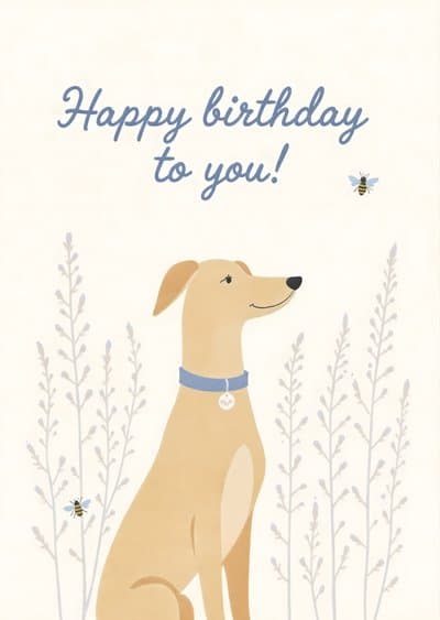 Funny Birthday Greeting Card with Cute Dog Illustration
