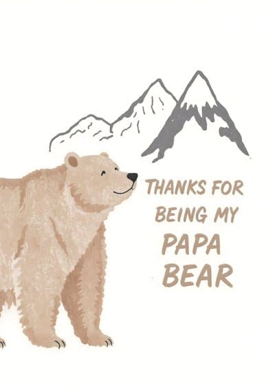 Bear Fathers Day Card Cute Papa Bear Illustration