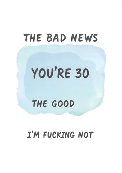 Funny Birthday Greeting Card Blue Watercolor 30th Humor