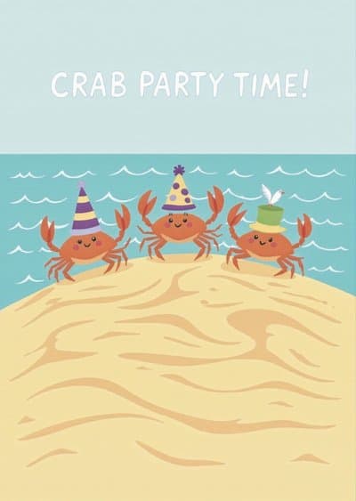 Funny Birthday Greeting Card Cute Crab Party Design