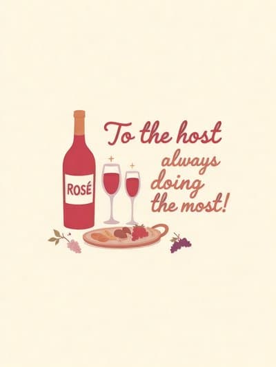 Host Appreciation Greeting Card Rosé Illustration