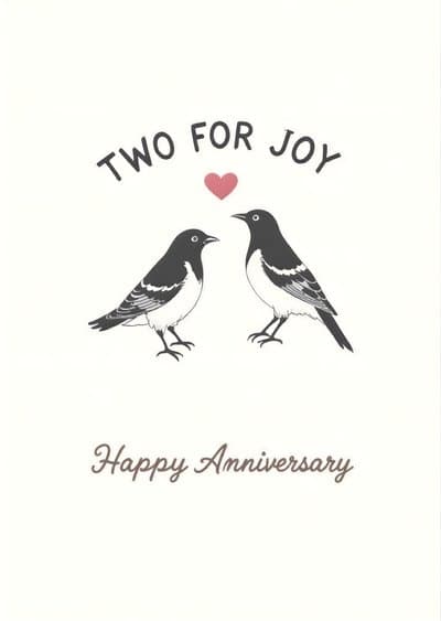 Anniversary Greeting Card with Cute Magpies