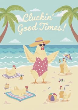 Funny Chicken Beach Greeting Card Cute Summer Illustration