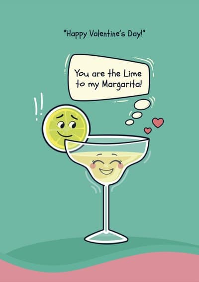 Funny Valentines Card with Cute Margarita Illustration