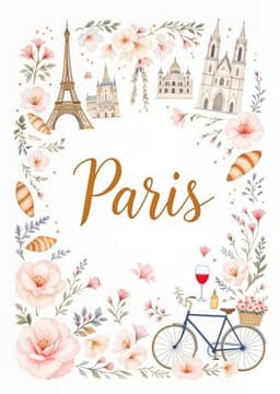 Paris Greeting Card Illustrated Eiffel Tower Bicycle Design