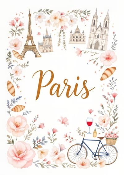 Paris Greeting Card Illustrated Eiffel Tower Bicycle Design