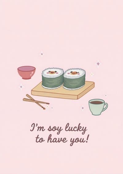 Funny Sushi Greeting Card Cute Soy Pun Design