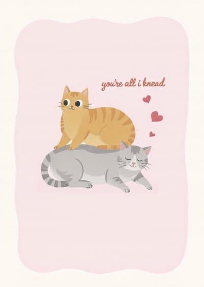 Funny Cat Greeting Card with Cute Illustrated Cats