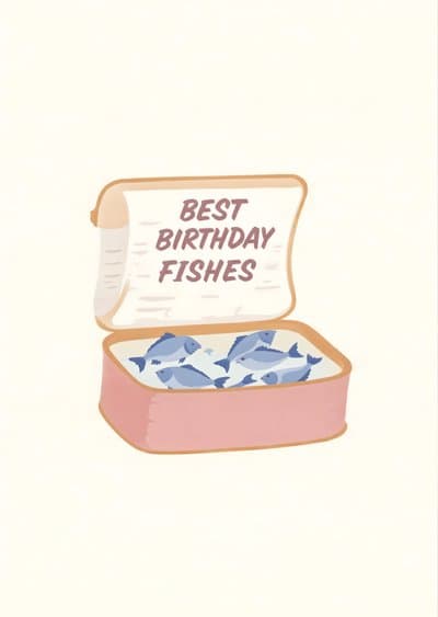 Funny Birthday Card Illustrated Best Birthday Fishes