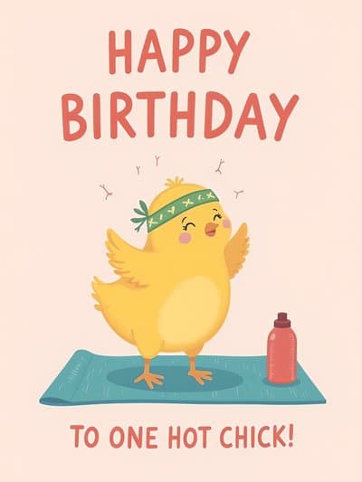 Funny Birthday Greeting Card Yoga Chicken Illustration
