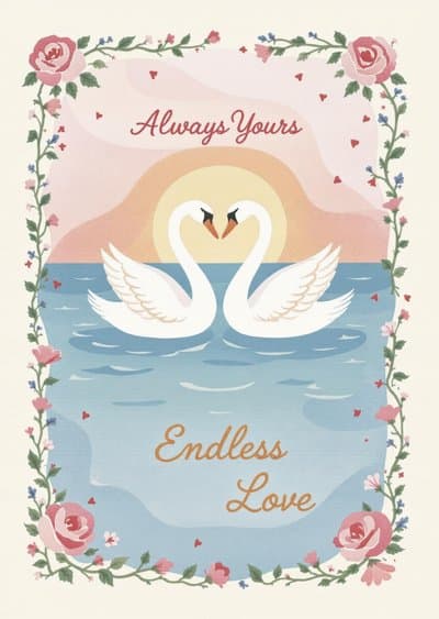 Romantic Greeting Card with Swan Illustration