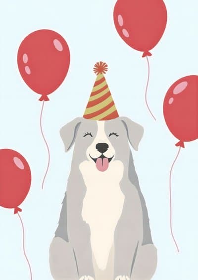 Funny Birthday Greeting Card Cute Dog in Party Hat