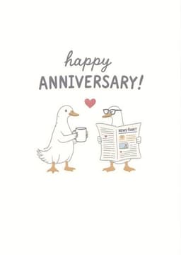 Anniversary Greeting Card Cute Ducks Holding Coffee