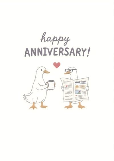 Anniversary Greeting Card Cute Ducks Holding Coffee