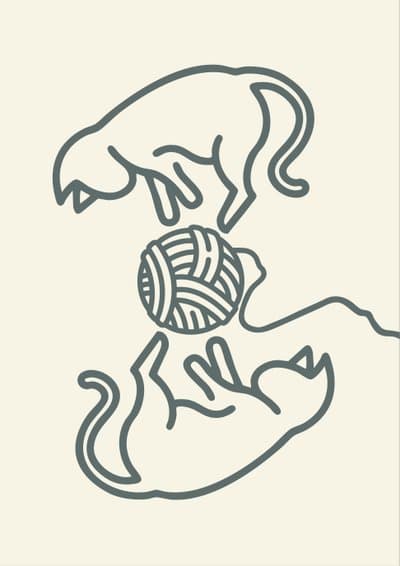Playful Cat Greeting Card Modern Line Art