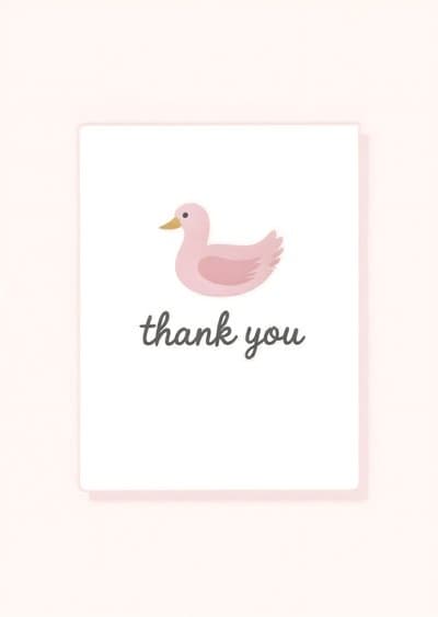 Thank You Card Cute Pink Duck Illustration