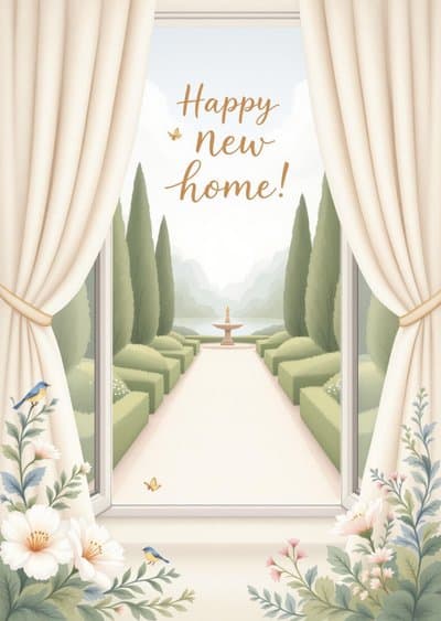 New Home Card Illustrated Garden View