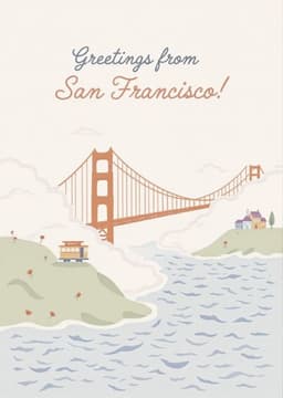 San Francisco Greeting Card Illustrated Golden Gate Bridge