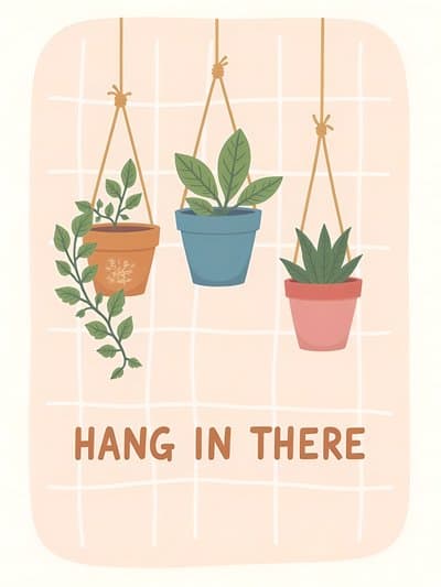 Motivational Greeting Card Hanging Plants Design