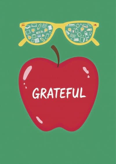 Thank You Greeting Card with Apple and Glasses Design