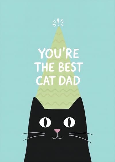 Funny Cat Dad Greeting Card Cute Black Cat Design