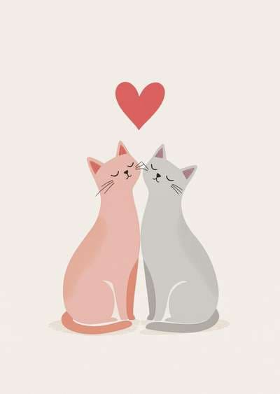 Cute Cat Love Greeting Card with Heart Illustration