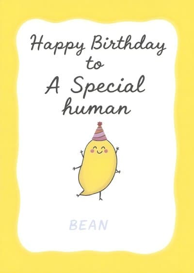 Funny Birthday Greeting Card Cute Bean Illustration