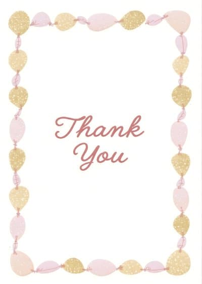 Thank You Card Gold Glitter Balloon Border Modern Design