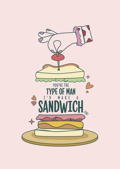 Funny Love Greeting Card Pie Sandwich Illustration