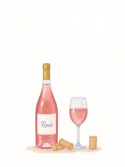 Rosé Greeting Card with Bottle and Glass Illustration