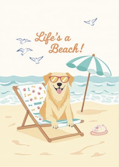 Funny Beach Greeting Card with Dog in Sunglasses