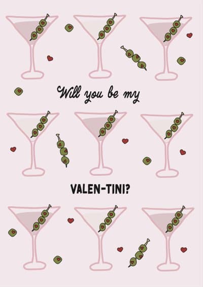 Funny Valentine Greeting Card Martini Theme