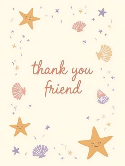 Thank You Card Cute Starfish Illustration