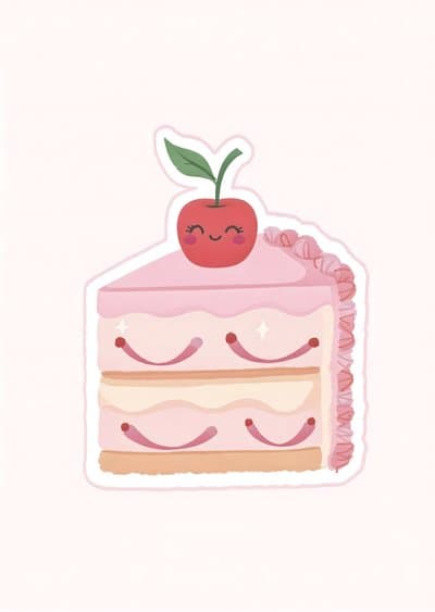 Funny Birthday Greeting Card Cute Smiling Cake Illustration