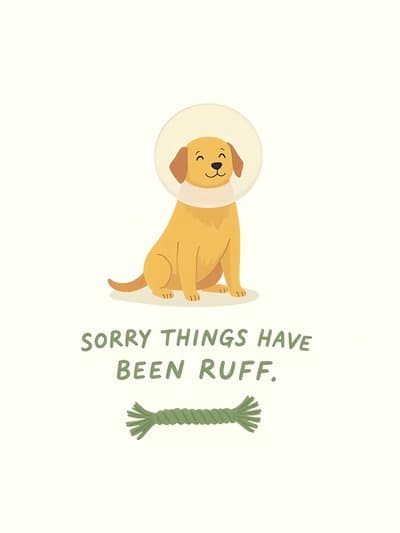 Funny Dog Sympathy Card with Cone Puppy Drawing