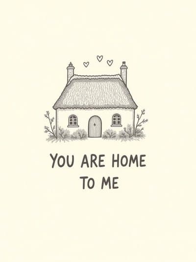 Romantic Greeting Card with Cozy Cottage Illustration